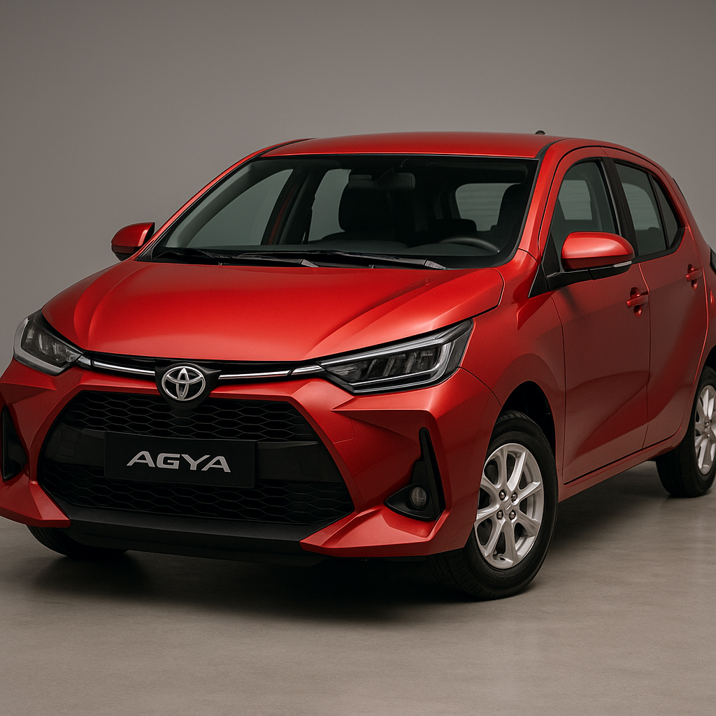 Toyota Agya 1.2 G 2023 warna merah tampak 3/4 depan