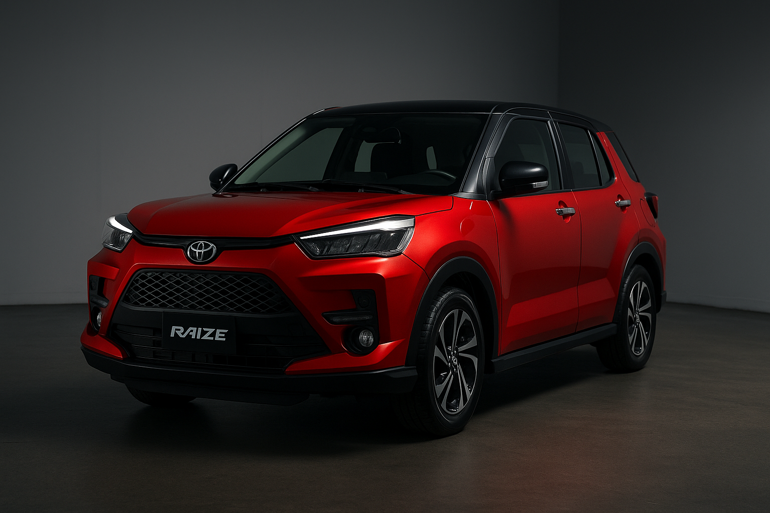 Toyota Raize 1.0T GR 2022 warna merah tampak 3/4 depan